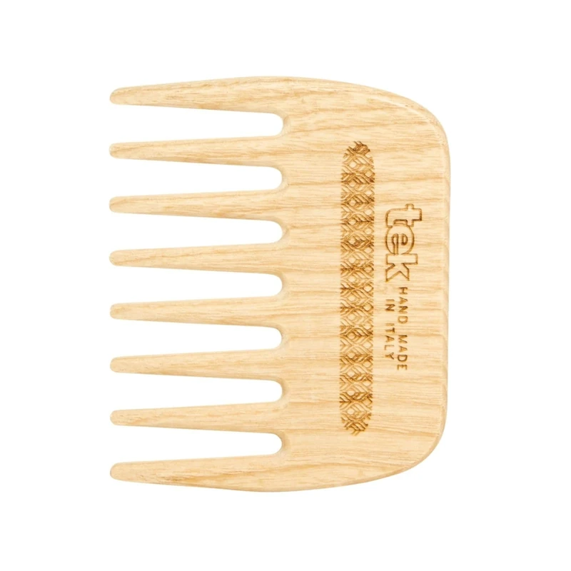 TEK – Large Rectangular Wooden Hair Brush with Long Rounded Teeth in Natural Ash Wood, Handmade in Italy – Ideal for Detangling and Styling Thick, Long, Kinky, or Textured Hair – 22 x 6.5 cm