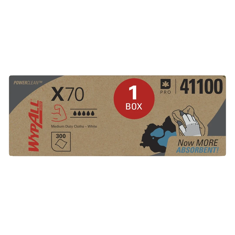 WypAll X70 Power Clean Cleaning Cloths 8381 - Reusable Cloths - 1 Right Rag Box x 300 White, Absorbent Cloths