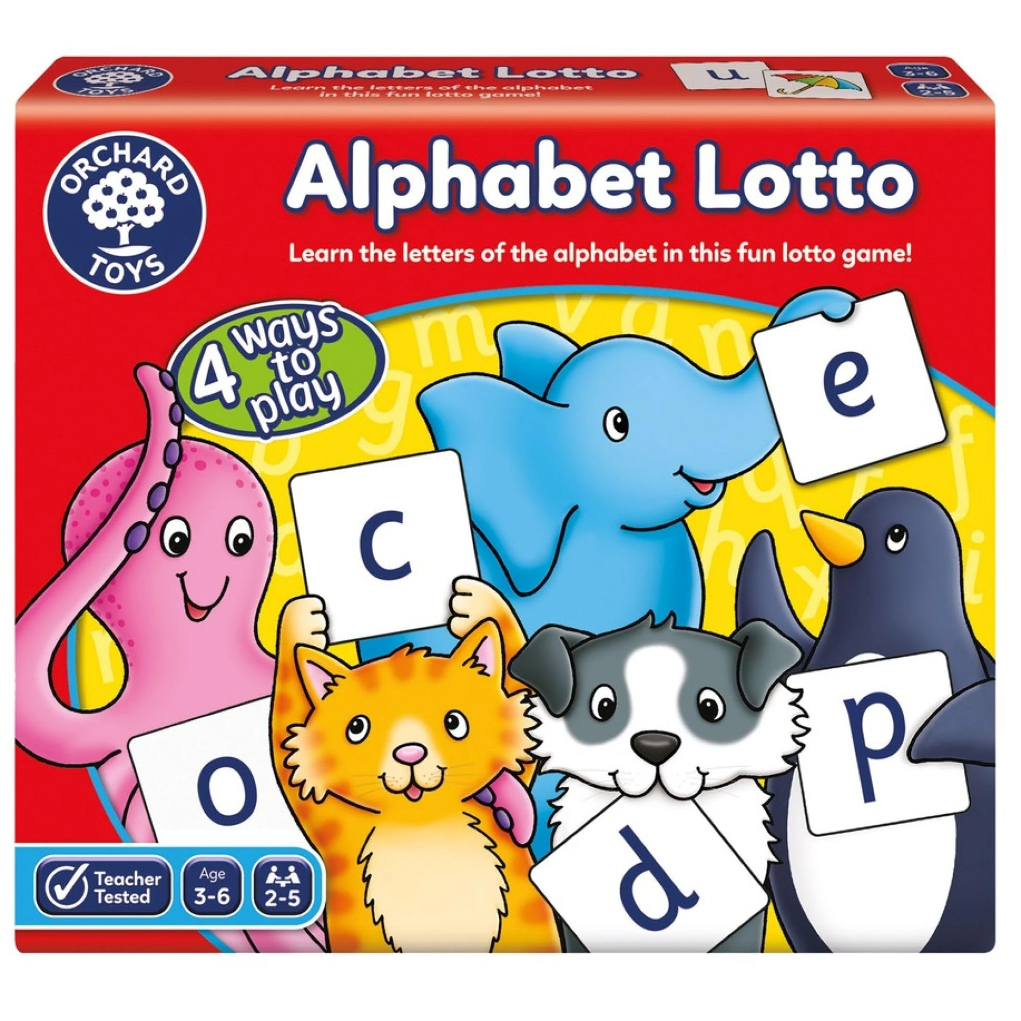Orchard Toys Alphabet Lotto Game, Learn the Letters of the Alphabet, Fun Memory Game For Children Age 3-6. 4 ways to play! Educational Toy, Assorted Colours Lime Green