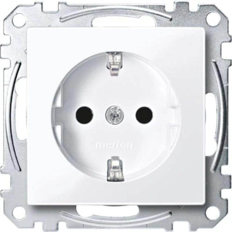Merten MEG2400 0325 SCHUKO Socket Outlet, BRS, Screw-in Lift Terminals, Active White Glossy, System M