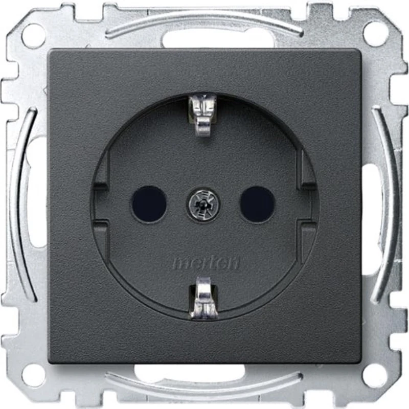 Merten MEG2400 0414 SCHUKO Socket Outlet, BRS, Screw-in Lift Terminals, Anthracite, System M