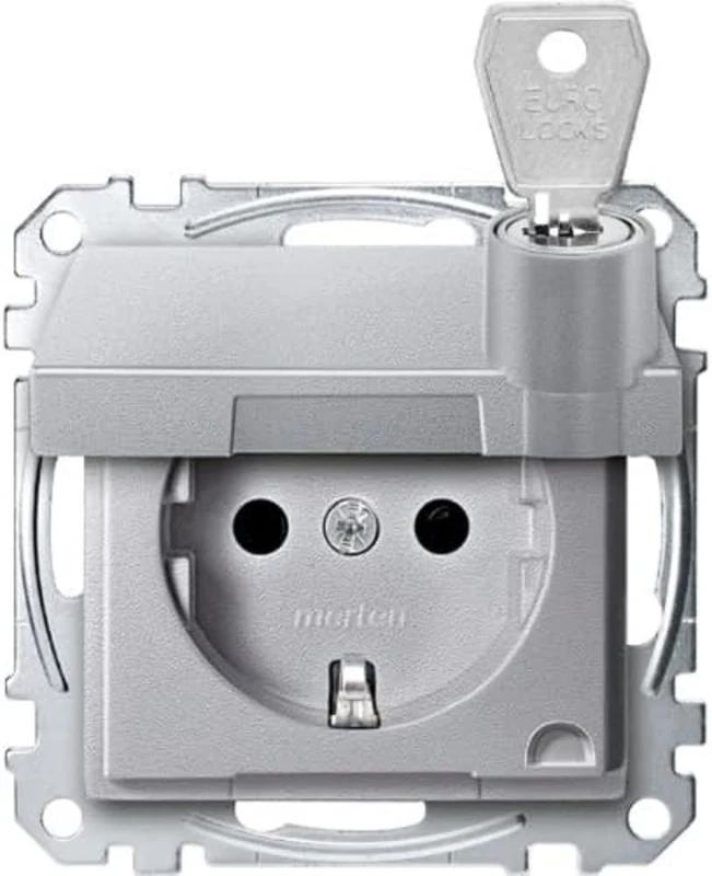 Schneider Electric Merten MEG2315-0460 Schuko socket, hinged lid, lockable, earthing contact socket, various closures, BRS, plug-in terminals, aluminium, Aquadesign