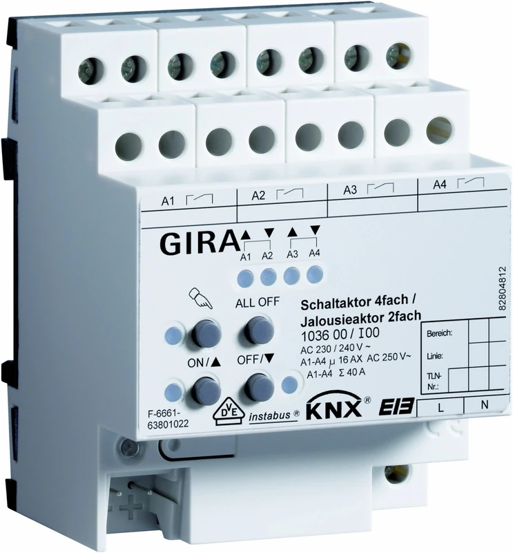 GIRA 103600 Schalt-Jalousieaktor 4fach/2fach 16 A KNX/EIB REG