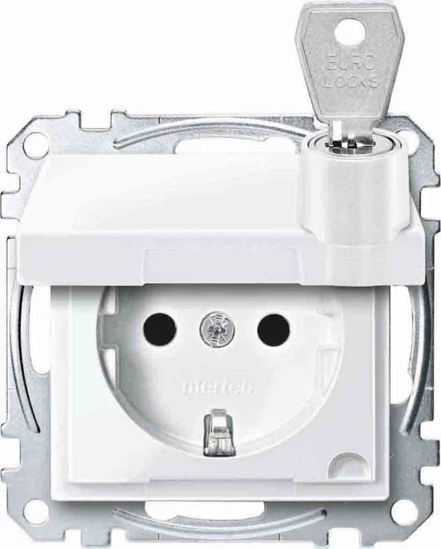Schneider Electric Merten MEG2315-0319 Schuko Socket Hinged Lid Lockable, Protective Contact Socket, Various Closures, BRS, Plug-in Terminals, Polar White Glossy, System M