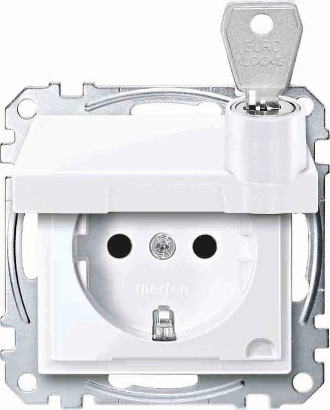Schneider Electric Merten MEG2315-0325 Schuko Socket Hinged Cover, Protective Contact Socket, Lockable, Various Closures, BRS, Plug-in Terminals, Glossy Active White, System M - Image 1
