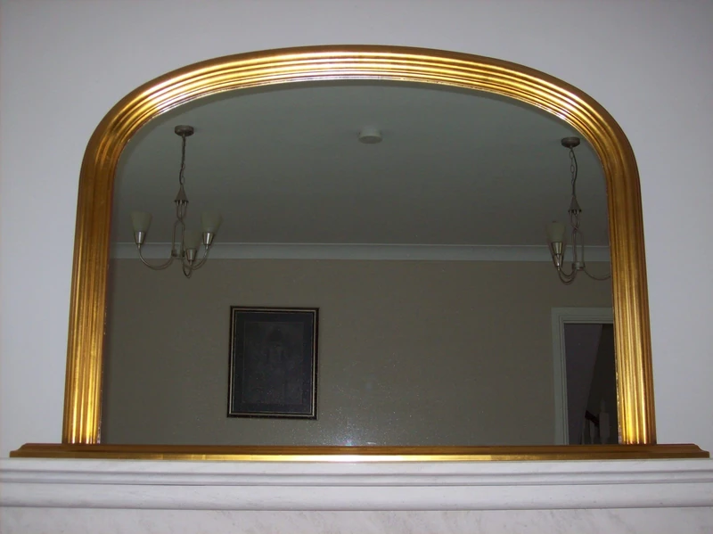 Classic French Inspired METALLIC GOLD Overmantle Mirror with Elegant ARCHED Frame and complete with Premium Quality Pilkington's Glass - Overall Size: 31inches high x 47inches wide (78cm x 122cm)