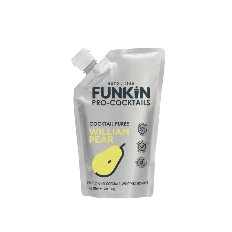 FUNKIN William Pear Puree Cocktail Mixer | Made with Real Fruit | Fresh Fruit Puree for Professional Cocktails, Smoothies, & Desserts | 0% ABV | Resealable Pouch | 1kg, Pack of 5