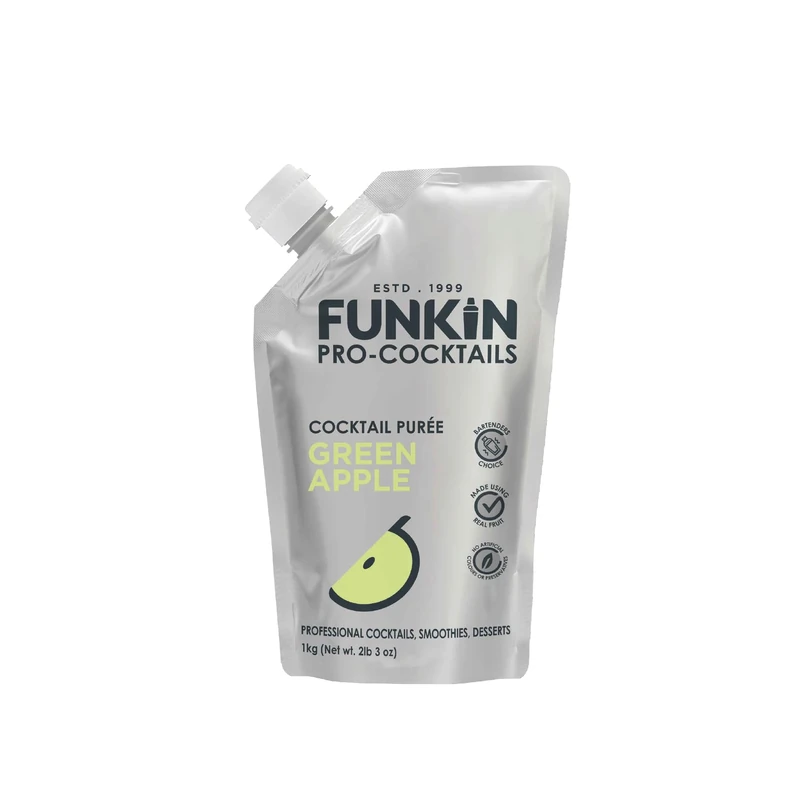 FUNKIN Green Apple Puree Cocktail Mixer | Made with Real Fruit | Fresh Fruit Puree for Professional Cocktails, Smoothies, & Desserts | 0% ABV | Resealable Pouch | 1kg, Pack of 5