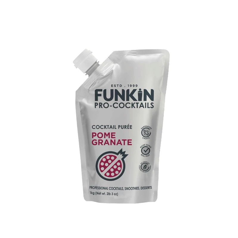FUNKIN Pomegranate Puree Cocktail Mixer | Made with Real Fruit | Fresh Fruit Puree for Professional Cocktails, Smoothies, & Desserts | 0% ABV | Resealable Pouch | 1kg, Pack of 1