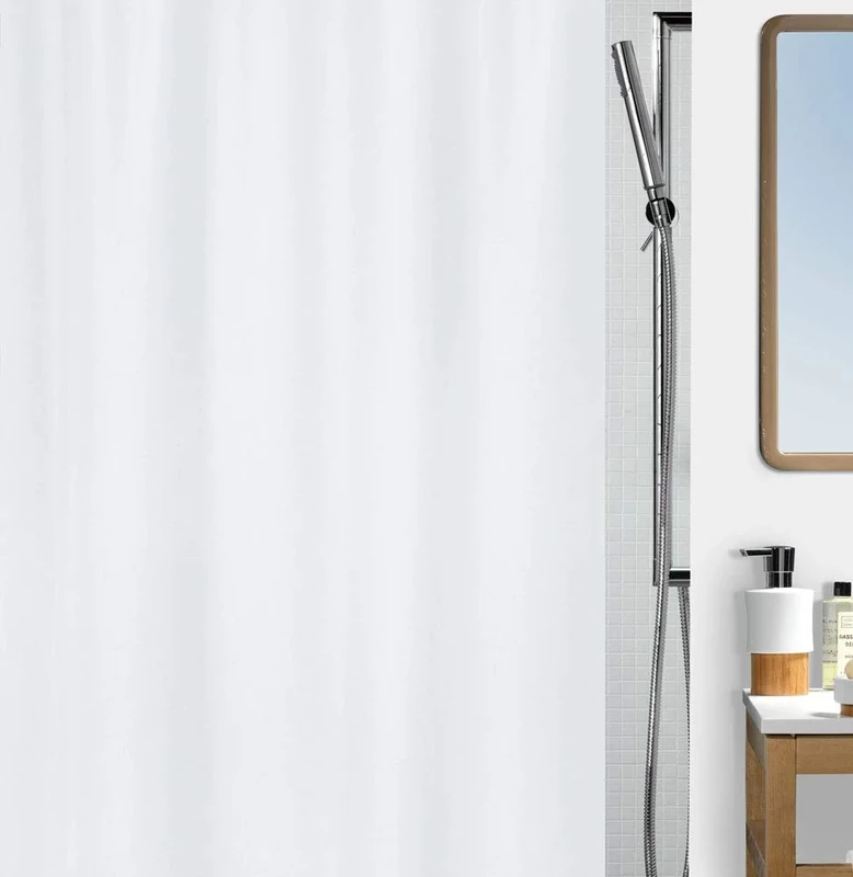 Spirella Maya White Cotton Look Textile Polyester Shower Curtain, 180 x 200 cm, White
