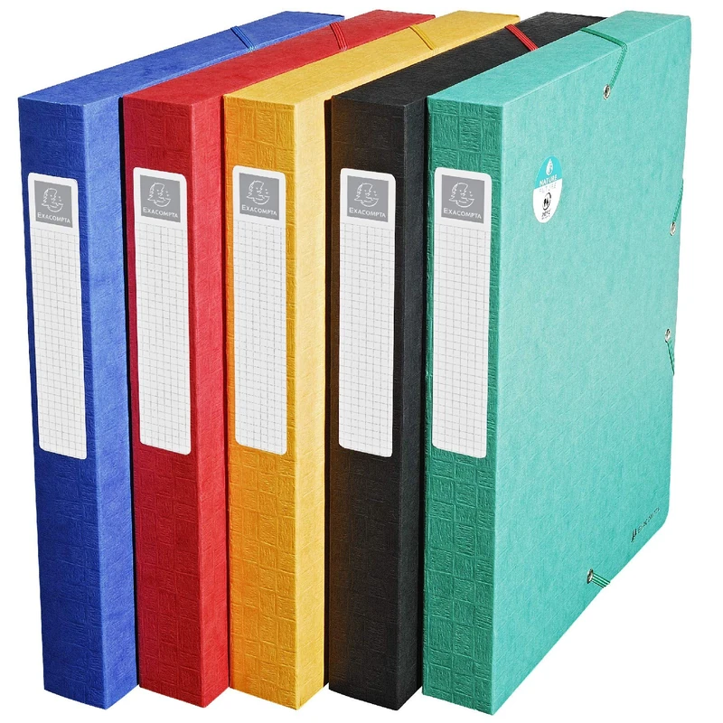 Exacompta - Ref 50810E - Scotten Elasticated Filing Box - 240 x 320mm in Size, Suitable for A4 Documents, 600gsm Premium Pressboard, 40mm Spine - Assorted Colours (Pack of 10)