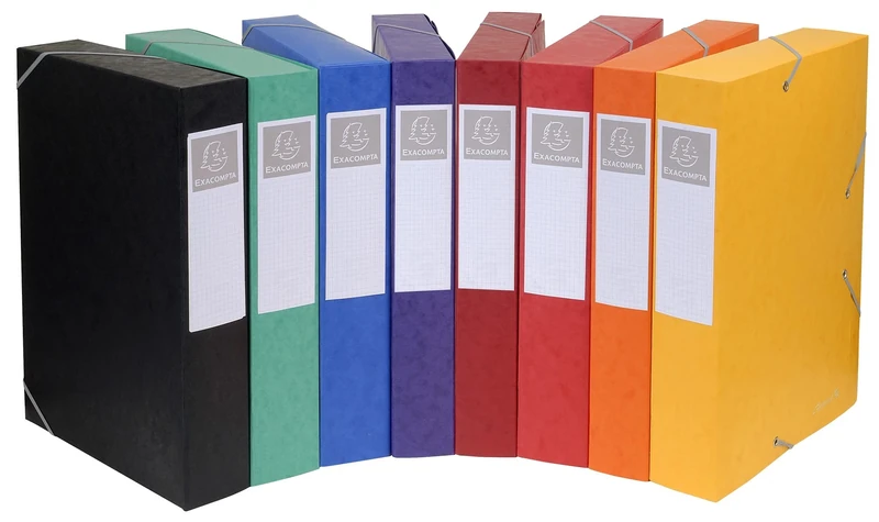 Exacompta - Ref 19500H - Cartobox Pressboard Filing Box - 25 x 33cm, Suitable for A4 Documents, Elastic Straps on 2 Corners, 50mm Spine, FSC-Certified - Assorted Colours (Pack of 10)