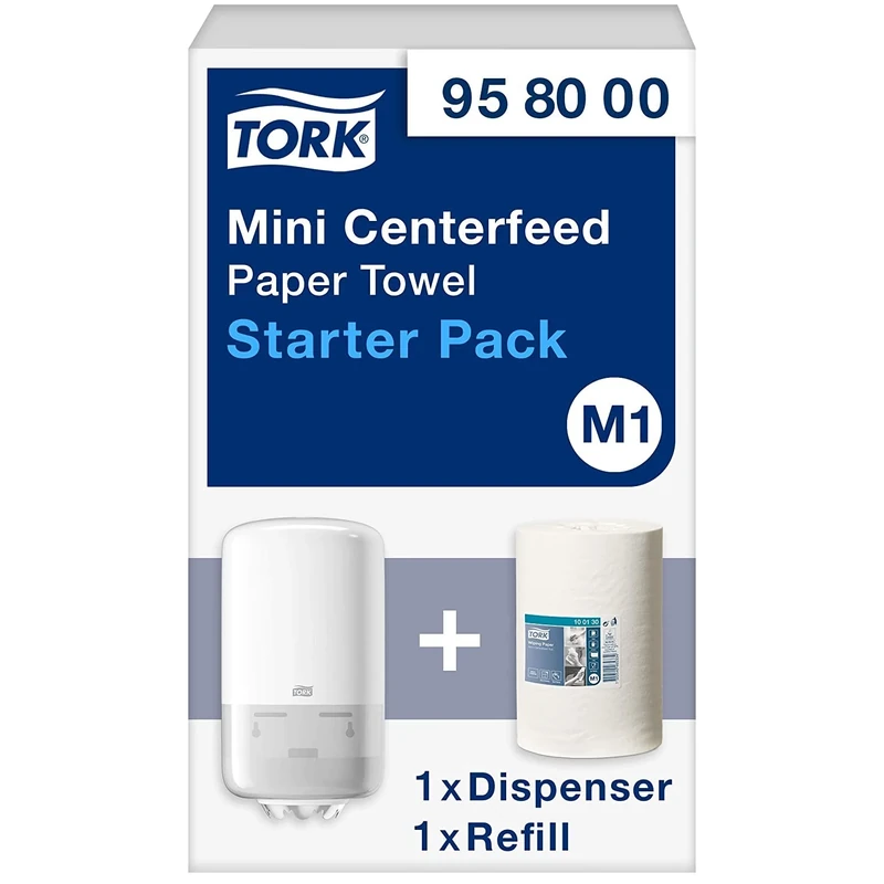 Tork Mini Centrefeed Paper Towel Starter Pack - 958000 - M1 + Wiping Paper Refill (120 metres)