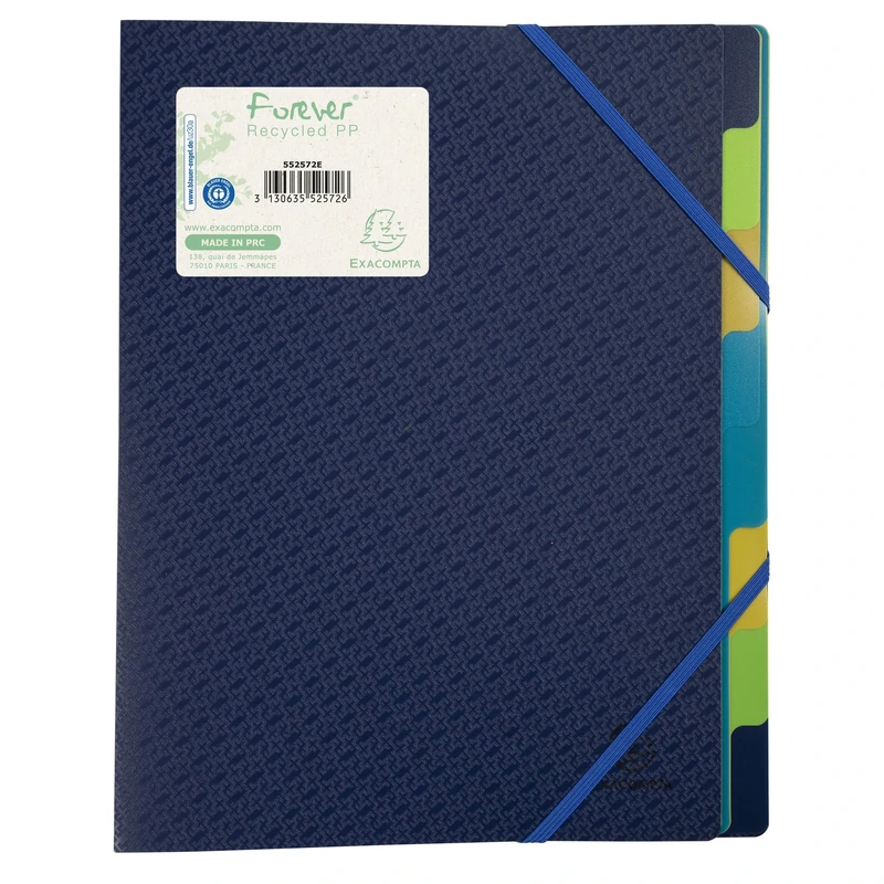Exacompta - Ref. 552572E - Box of 5 folders with 3 Forever® flaps - in recycled polypropylene - elastic closure - dimensions 24 x 32 cm - for A4 - Blue Angel certified - blue color