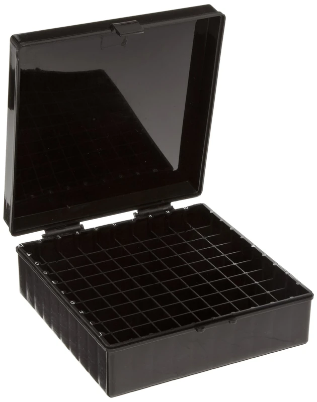 Bel-Art F18851-0017 100-Place Plastic Freezer Storage Boxes; 6 x 5.7 x 2.2 in. H, Opaque Black (Pack of 5)