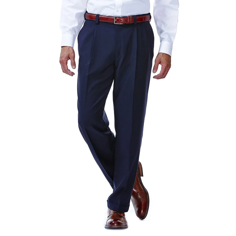 Haggar mensHD00219Eclo Stria Gab Expandable Waist Pleat Front Dress Pant Dress Pants - Blue - 38W x 34L