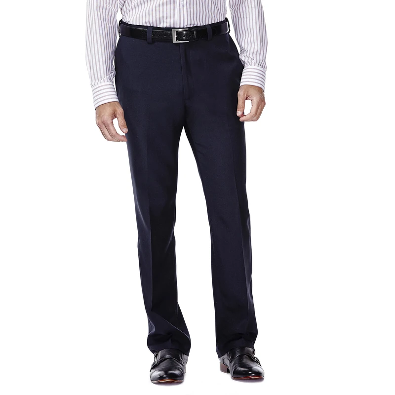 Haggar mensHD00218Eclo Stria Expandable-Waist Plain-Front Dress Pant Dress Pants - Navy - 36W x 29L
