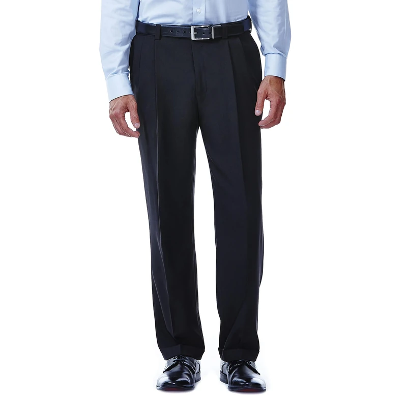 Haggar mensHD00219Eclo Stria Gab Expandable Waist Pleat Front Dress Pant Dress Pants - Black - 40W x 29L