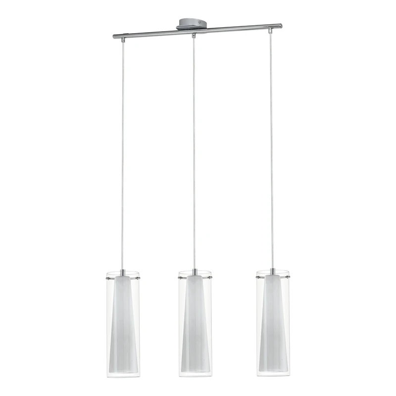 Eglo Pendant lighting Pinto, 3 bulbs ceiling light fitting made of chrome-coloured steel, clear and matt opal glass, hanging lamp for dining and living room, E27 socket