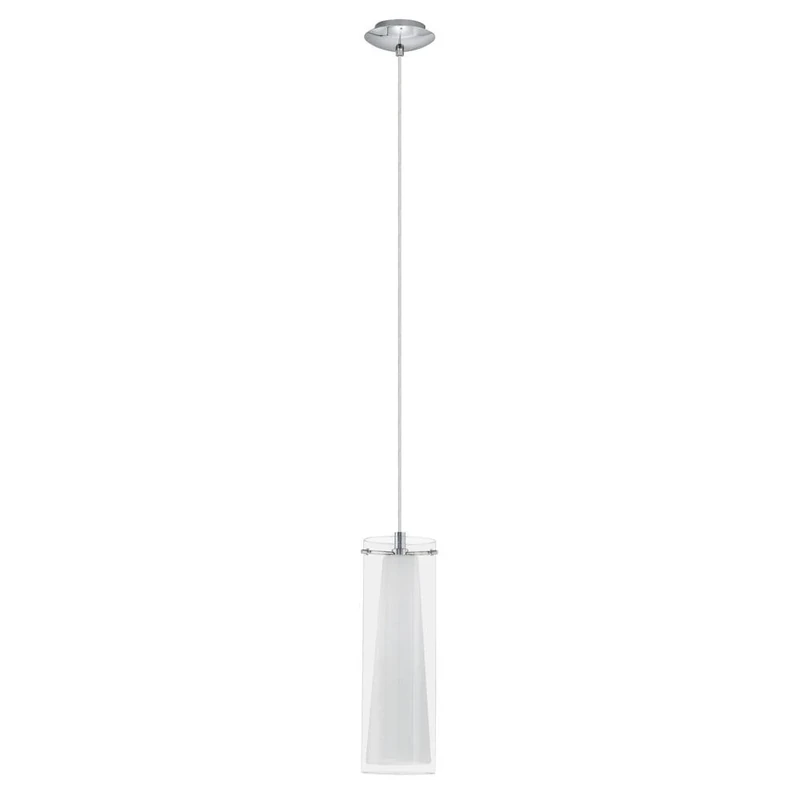 Eglo Pinto Pendant Lamp, Chrome-Coloured Steel, Clear and Matt Opal Glass Ceiling Light, Dinning and Living Room Lighting, E27 Socket