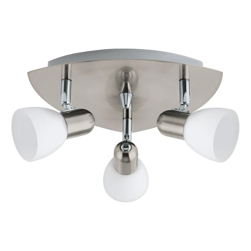 Eglo Ceiling Light Enea, 3-Flame Ceiling Fixture, Metal Ceiling Spotlight in Matte Nickel, Frosted White Glass, Living Room lamp, Spots with E14 Socket