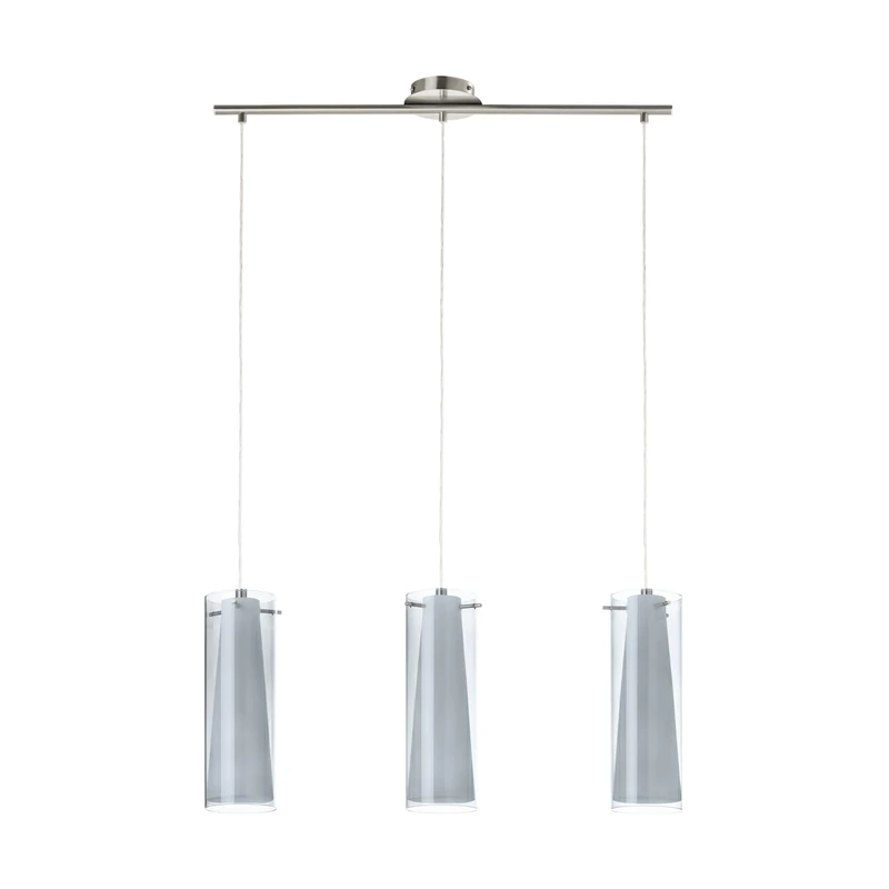 Eglo Pendant Lamp Pinto Nero, 3-Light Pendant luminaire, Material: Steel, Colour: Matte Nickel, Glass: Smoked Glass, Opal Matte, White, Socket: E27