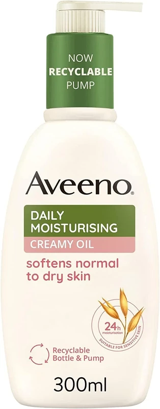 Aveeno Daily Moisturising Creamy Oil (1 x 300ml), Moisturiser with Nourishing Oat and Sweet Almond Oil, Softens and Smoothes Skin, Non-Greasy and VeganBody Cream Suitable for Sensitive Skin