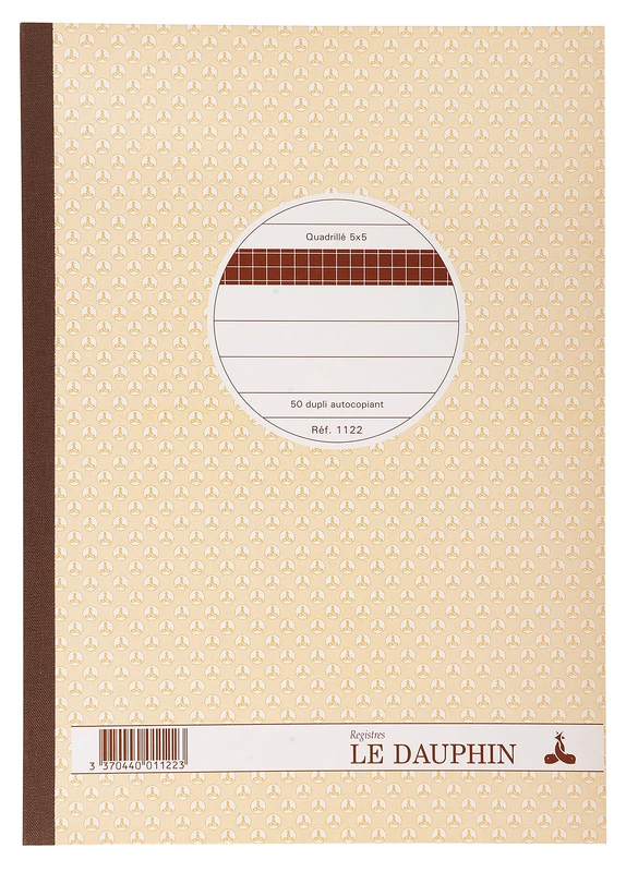 le dauphin - Ref. 1122D - Lot of 5 manifolds - carbonless paper - 5x5 grid - small squares - duplicate - 50 sheets - with 4-hole perforation - format 29.7 x 21 cm - varnished cover - Image 1