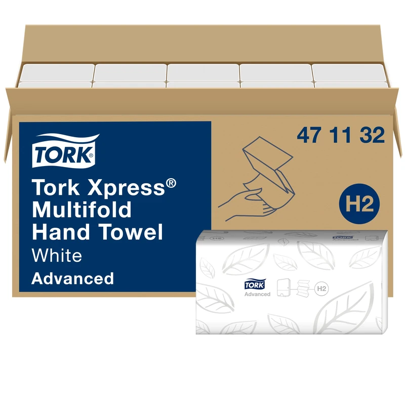 Tork Xpress® Multifold Hand Towels White H2, Advanced, 100% Recycled Fibres, 20 x 190 Sheets, 471132