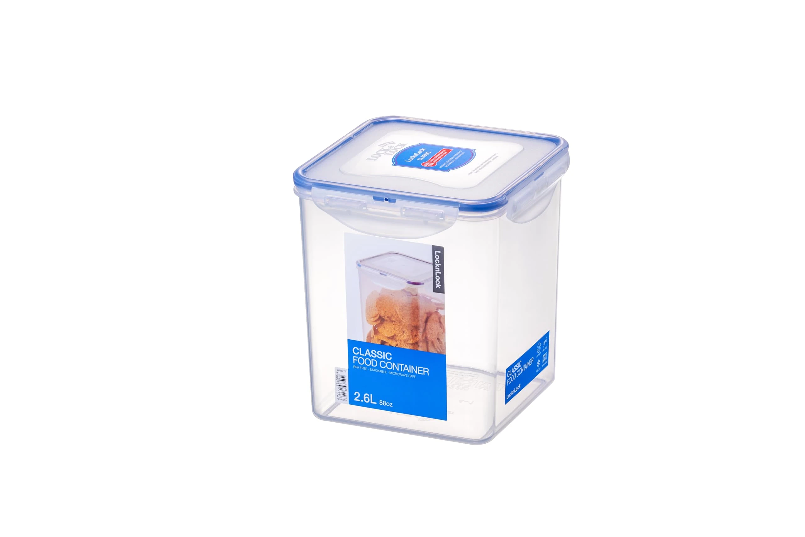 Lock & Lock Square Storage Container - Square 2.6 Litre (155 x 155 x 170 mm), Clear/Blue