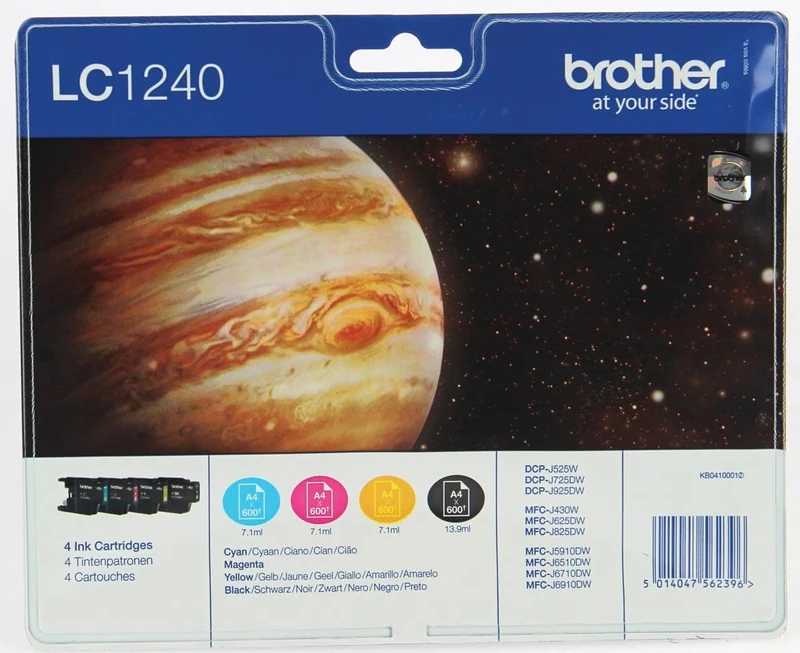 Brother LC-1240BK/LC-1240C/LC-1240M/LC-1240Y Inkjet Cartridges, Black/Cyan/Magenta/Yellow, Multi-Pack, High Yield, Includes 4 x Inkjet Cartridges, Brother Genuine Supplies