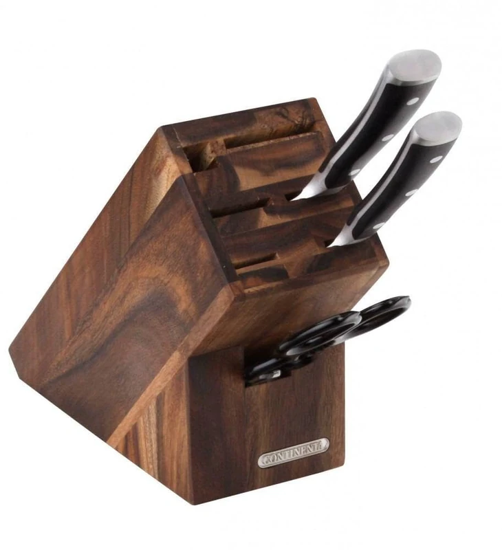 Continenta Knife Block Acacia Wood Oiled Finish, Dark Brown, One Size