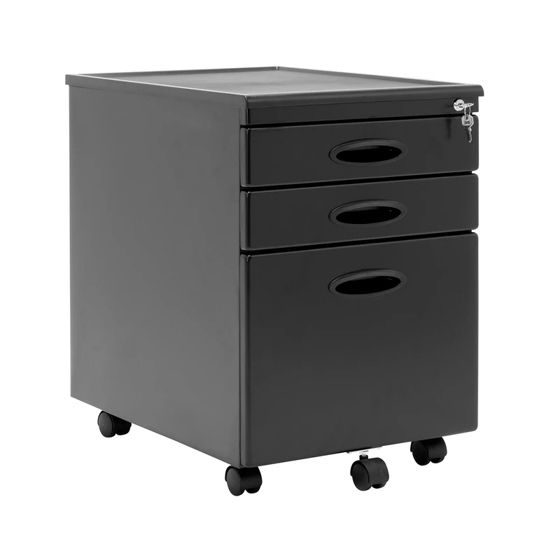 Calico Designs Metal Full Extension, Locking, 3-Drawer Mobile File Cabinet Assembled (Except Casters) for Legal or Letter Files with Supply Organizer Tray in Black