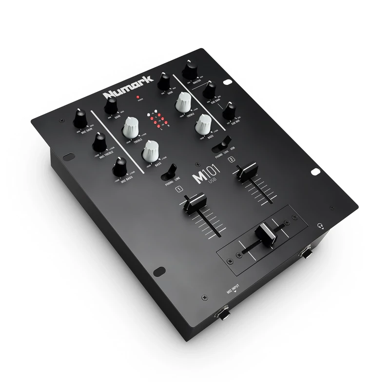 Numark M101USB - 2-Channel DJ Mixer, Rack Mountable with 2-Band EQ, Built in Audio Interface, Microphone Input and Replaceable Crossfader