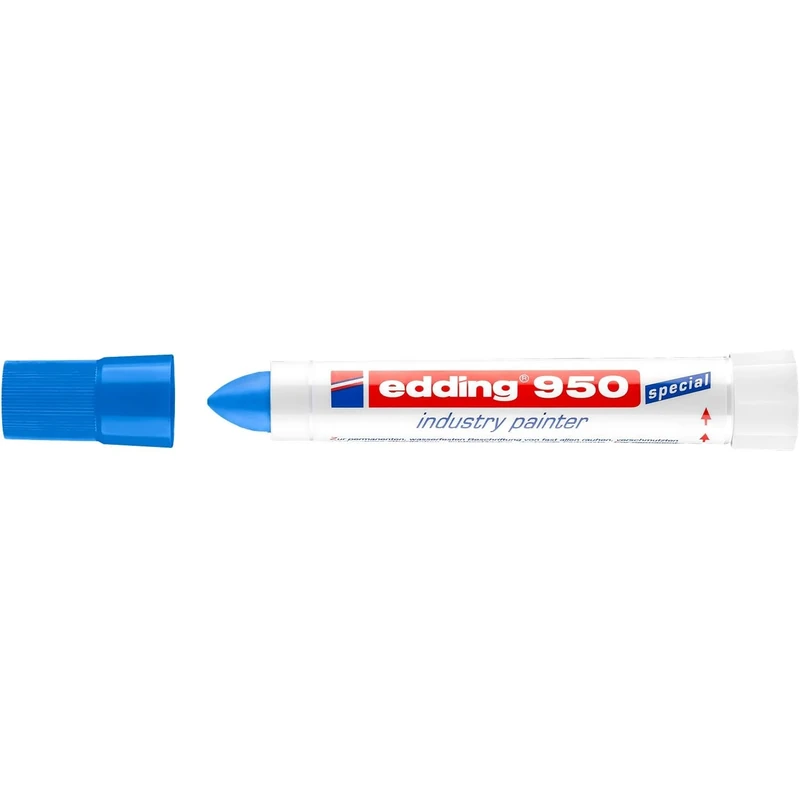 edding 950 industry painter - blue - 10 pens - round tip 10 mm - marker for writing on metal, rocks, wood - rough or wet surfaces - Permanent, waterproof
