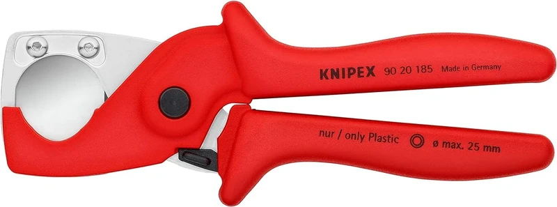 KNIPEX Plasticut Cutter for Flexible Hoses and Plastic Conduit Pipes Self-Service Card Glass Fibre Reinforced Plastic Handles 185 mm, 90 20 185 SB