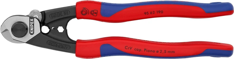 KNIPEX Wire Rope Cutter Also for High-Strength Wire Rope Self-Service Card with Multi-Component Handles 160 mm, 95 62 160 SB