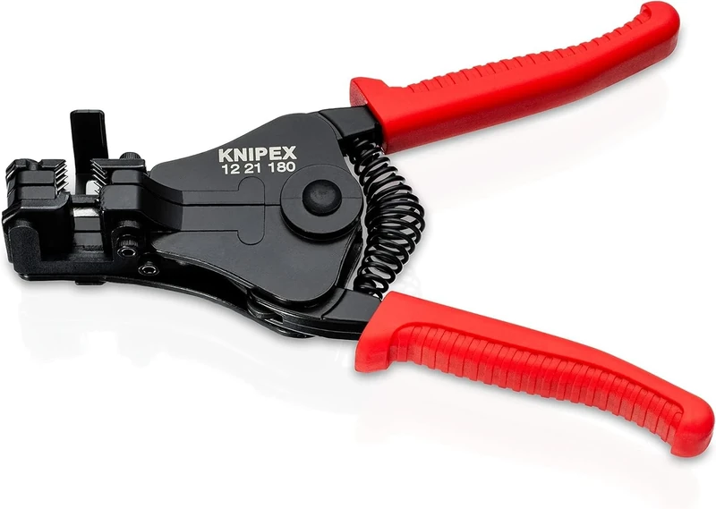 KNIPEX Insulation Stripper with Adapted Blades in Blister Black Lacquered with Plastic Grips 180 mm, 12 21 180 SB