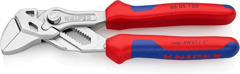 KNIPEX Pliers Wrench Pliers and a Wrench in a Single Tool Self-Service Card Chrome-Plated with Multi-Component Handles 150 mm, 86 05 150 SB