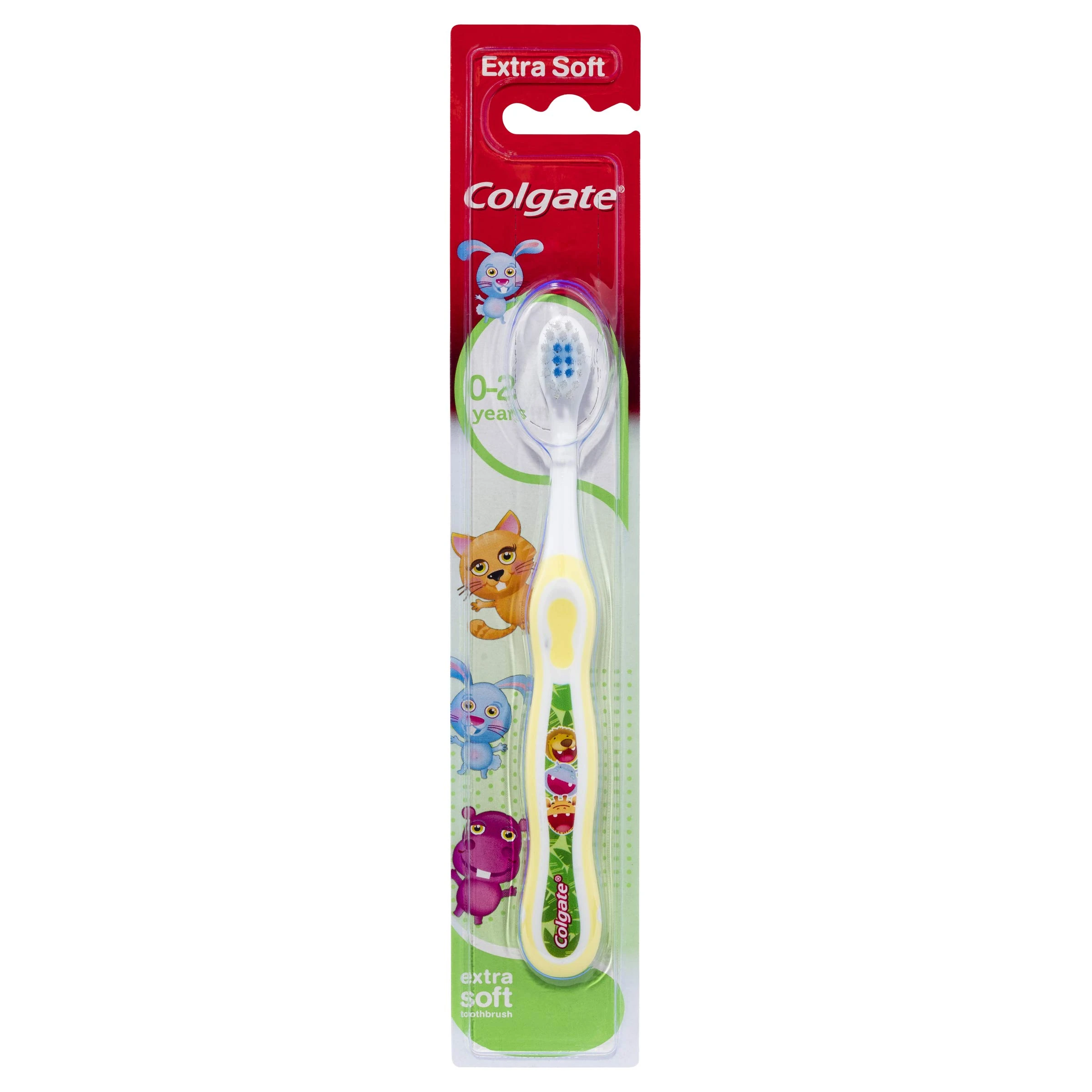 Colgate Kids Toothbrush 0-2 Years - Baby Toothbrush - Extra Soft bristles - Gently and Effectively Clean First Teeth - Small Brush Head - Blue bristles Toothpaste Guide - Non-Slip Handle