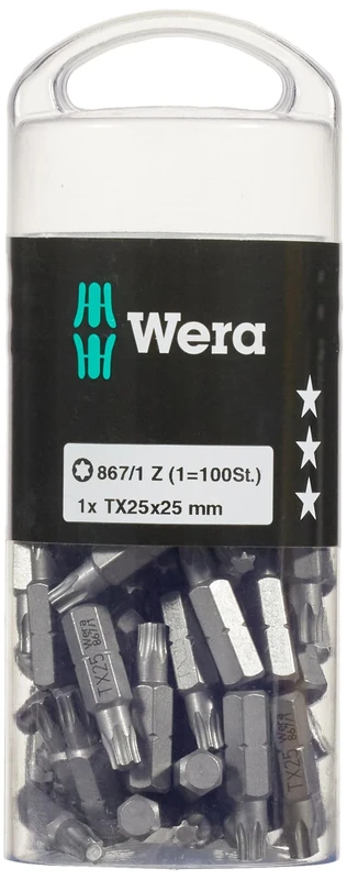 Wera 05072449001 TX25 x 25 mm 867/1 DIY Bit for Socket Screws - Silver (100-Piece)