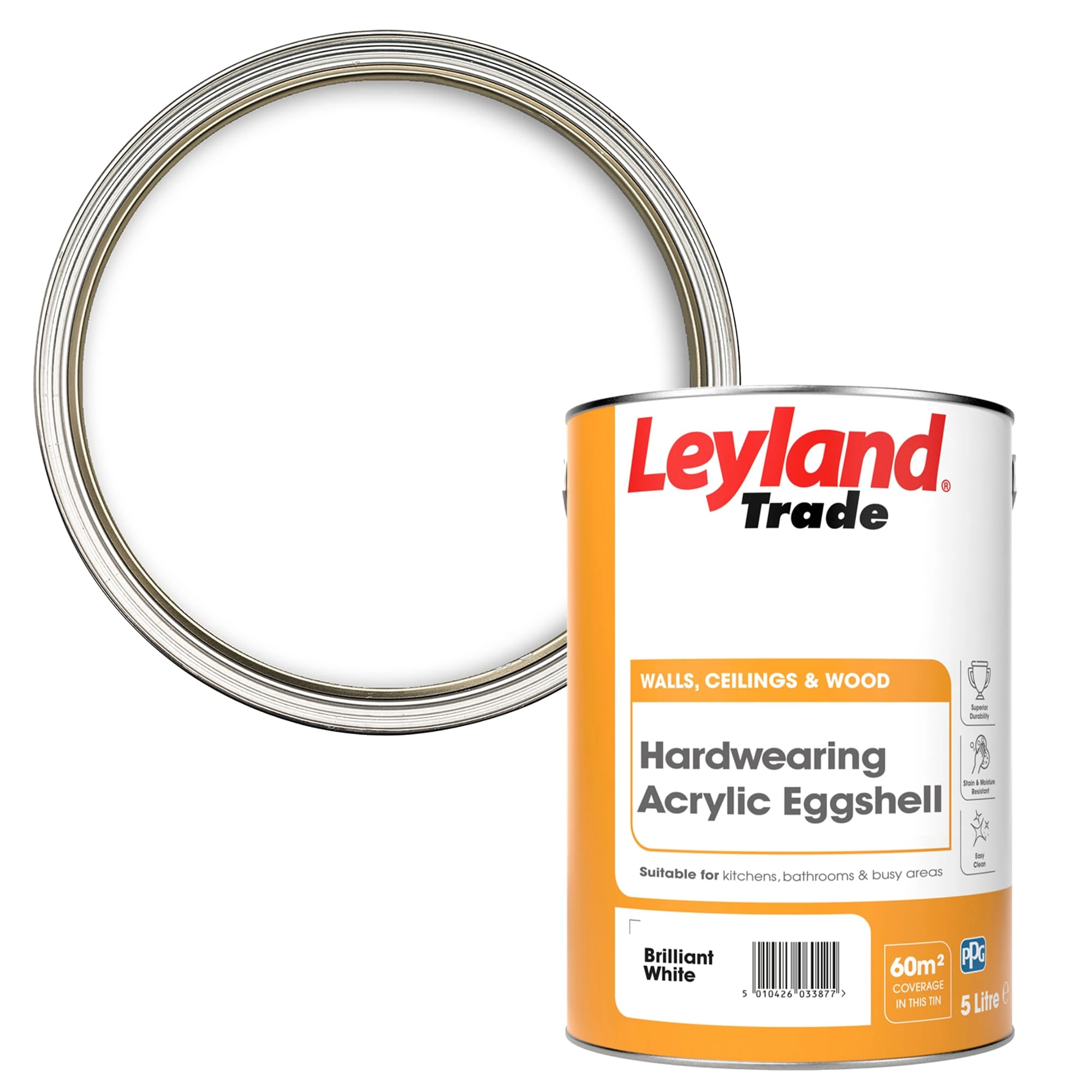 Leyland Trade Acrylic Eggshell Paint - Brilliant White 5L