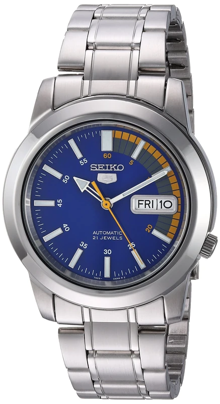 Seiko SNKK27K1 Men's Watch XL Analogue Quartz Stainless Steel, Silver/Blue, Herren Standard, Elegant