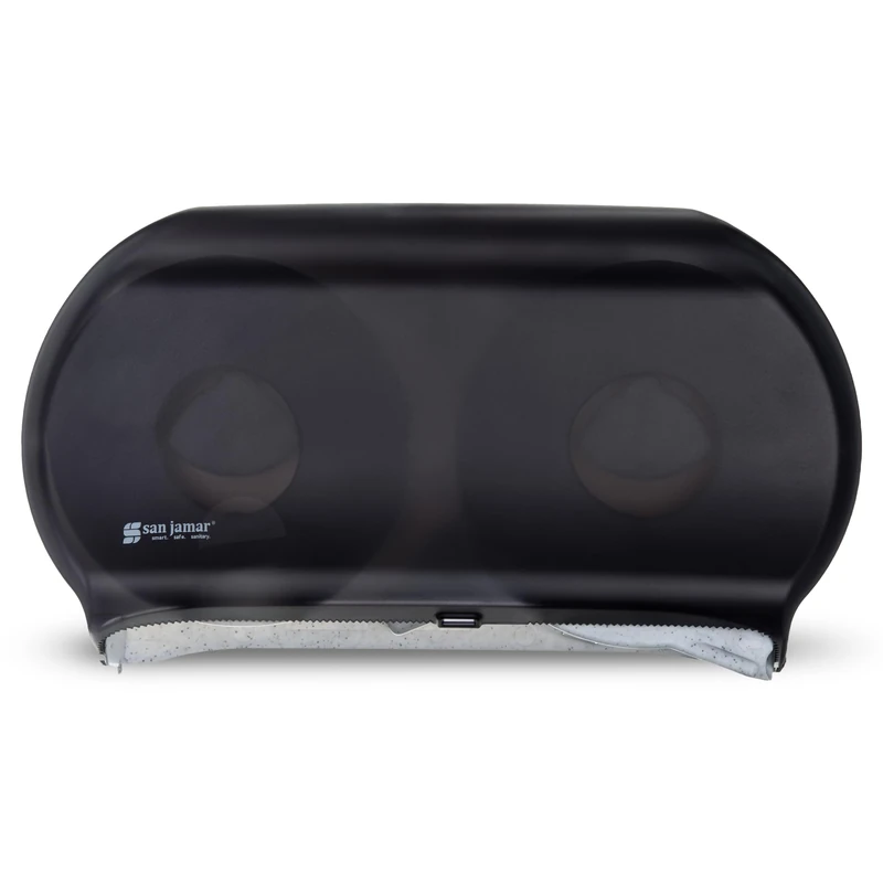 San Jamar R4000TBK Twin 9" Jumbo Tissue Dispenser, 19 x 5 1/4 x 12, Transparent Black Pearl - Image 1