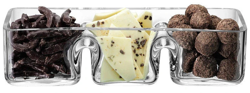 LSA International Serve Trio Dish L30cm Clear| 1 Unit | Mouthblown & Handmade Glass | SZ04