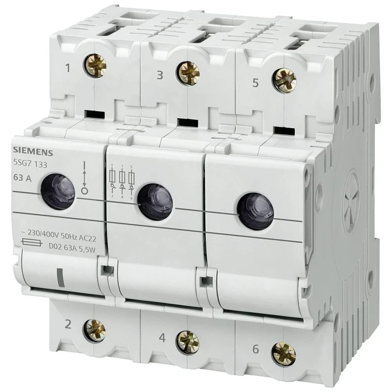 Siemens 5SG7133 MINIZED, switch disconnector with fuse, D02, 3-pole, In: 63 A, Un AC: 400 V, White