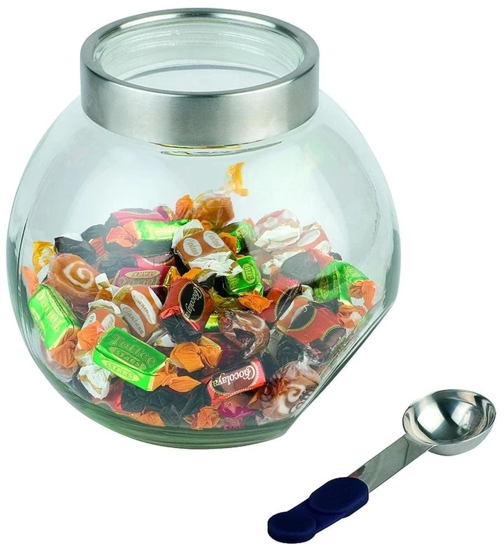 APS Vorratsdose mit Löffel ca. Durchmesser 20cm, Höhe 18cm Edelstahl/Glas, 3 Liter aromadichter Deckelverschluss