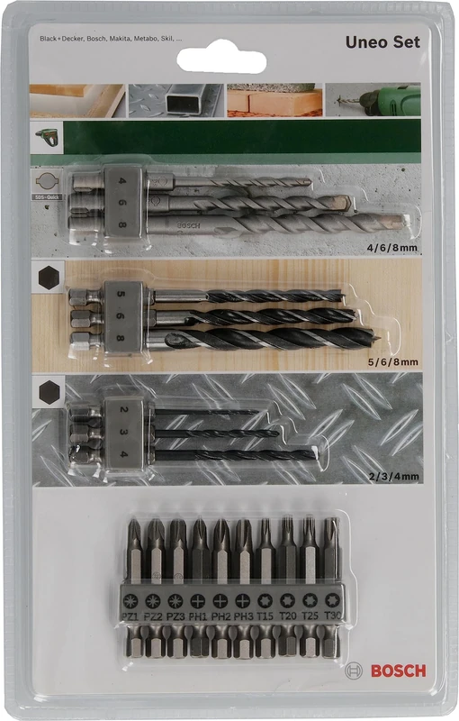 Bosch 19-Piece Uneo Mixed Set (for Wood, Metal and Stone, Accessories for Rotary Hammers)