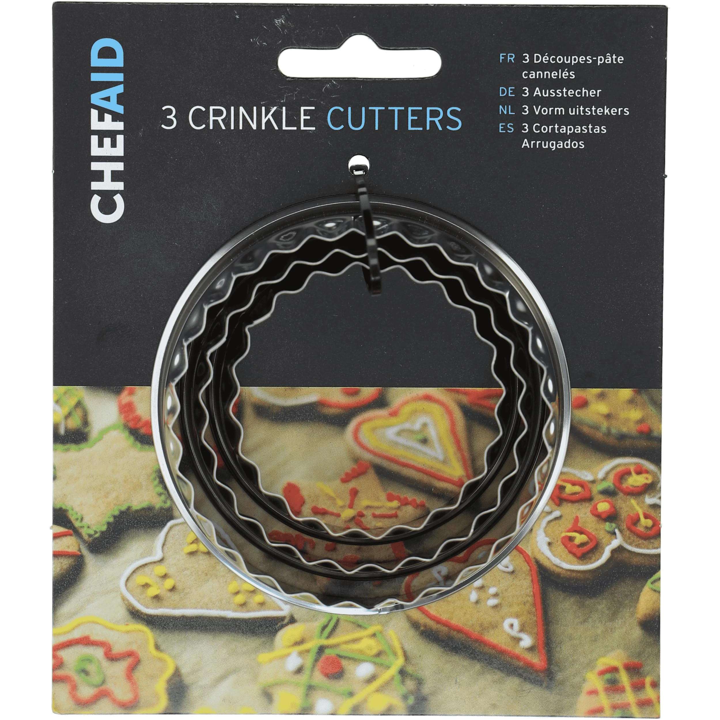 Chef Aid Pastry Cutters, Set Of 3, Cookie Biscuit Cutter, Scone, Mince Pie, Tarts, Mini Quiches, Dough, At Home Baking, Cake Decorating, Fondant Icing, Round Circle Crinkled Stainless Steel Cutters