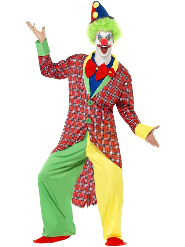 Smiffys Deluxe La Circus Clown Costume, Multi-Coloured Jacket, Trousers, Mock Shirt Bow Tie & Shoe Covers, Circus Fancy Dress, Clown Dress Up Costumes